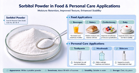 Sorbitol Powder BP USP EP Grade 99% Purity, E420 CAS 50-70-4, Sweetener and Humectant for Pharma Syrup, 25kg PP Bag, Bulk Supply